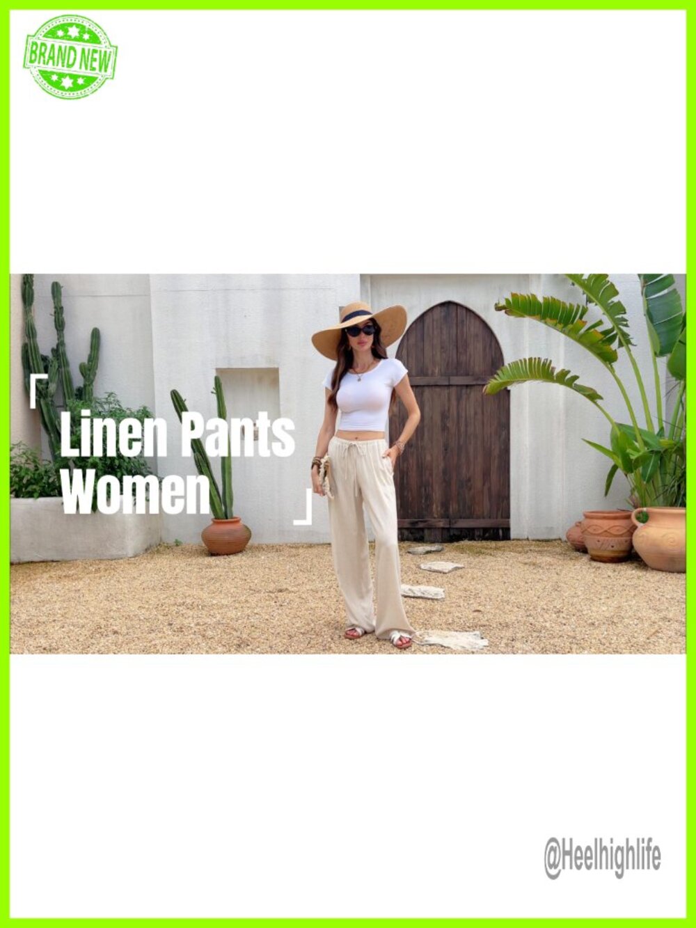 Wide Leg Linen Pants, Cotton-Linen Blend Palazzo Trousers, Low Rise Drawstring - Picture 6 of 6
